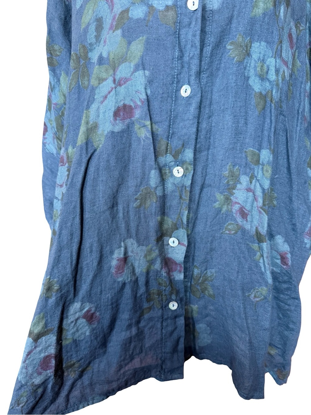 Miss Rose Sister Violet 100% Linen Floral Button Down Tunic One Size Oversized - Picture 3 of 8